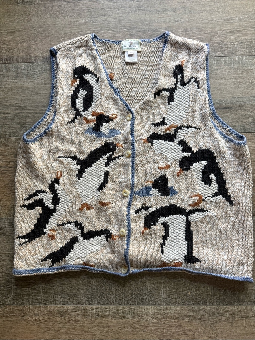 Vintage 90s Susan Bristol Hand-Knit Penguin Sweater Vest 🐧